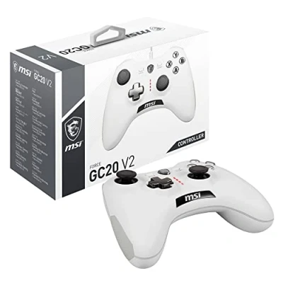 Image de MSI Force GC20 V2 White Manette de Jeu PC et Android, Croix directionnelle Interchangeable, Deux Moteurs Vibrations, Design Ergonomique S10 04G0020 EC4