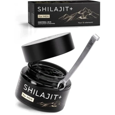 Image de Shilajit for MEN Pots en verre foncé de 50 g dans une boîte couleur Mélange d&#039;herbes, formule complexe hautement efficace pour l&#039;énergie et l&#039;immunité