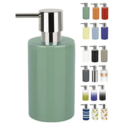 Image de Spirella Distributeur de Savon Liquide „Tube“ Céramique Lotion avec doseur en ABS chromé Capacité 300 ML (ØxH): 7 x 16 cm Vert
