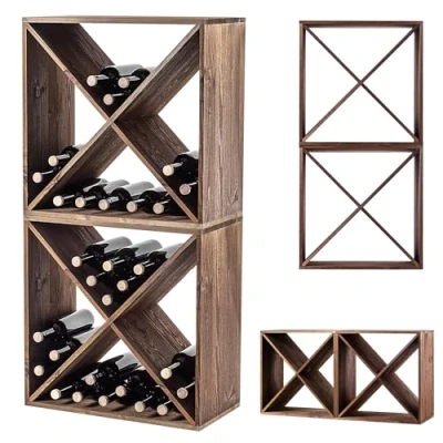 Image de KADAX Étagère à vin en bois 60 x 30,5 120 cm Grande étagère bouteilles pour de nombreuses Support rustique Peu encombrant Armoire stable