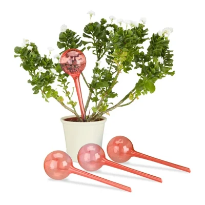 Image de Relaxdays Globes d’arrosage en Plastique, Lot de 24, Distributeur Eau, Plantes, 2 semaines, 250 ML, Pot Fleurs, Rouge