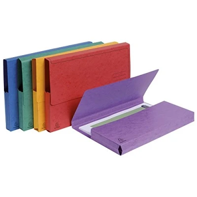 Image de Exacompta Réf. 4790E Paquet de 5 chemises Poche avec soufflet 32 mm en carte lustrée 265 g/m² certifiées FSC® dimensions 24 x cm pour documents format A4 couleurs assorties