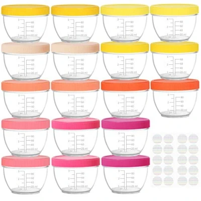 Image de Youngever Lot de 18 boîtes rangement réutilisables pour aliments bébé avec couvercles, 9 couleurs rose vif, étiquettes couvercles 120 ml