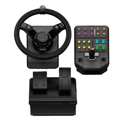 Image de Logitech G Saitek Ensemble pour Engins Agricoles, Volant à 900 Degrés, +38 Boutons Assignables, Contrôleur Analogique Double, Stick de Contrôle, USB , PC/Mac Noir