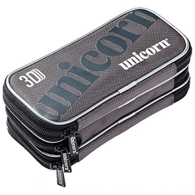Image de Unicorn Portefeuille pour fléchettes 3D 3 Compartiments zippés barils, Vols et tiges Tissage argenté Gris Fermeture éclair sur côtés