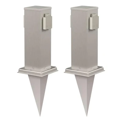 Image de ledscom.de 2 pièces Colonne de Prises Jardin Polly avec Piquet pour l&#039;extérieur, IP44, Fois, Acier Inoxydable, carré, 27cm