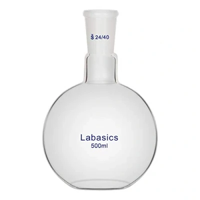 Image de Labasics Verre 500ml Ballon à Fond Plat avec col Unique, Single Neck Flat Bottom Boiling Flask D&#039;ébullition Joint Extérieur Standard 24/40