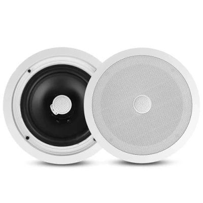 Image de Pyle Enceinte Plafond/Murale 20,3 cm Paire d&#039;Enceintes 2 Voies Woofer Médium Grave avec Tweeter Orientable à Dôme en Titane de 2,54 Design Haut Parleur Encastrable Plafond