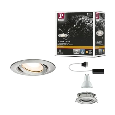 Image de Paulmann 92899 Kit encastrés Premium Nova, IP65, orientable, LED 1x7W, 230 V, GU10, 51 mm Acier brossé/Alu zinc