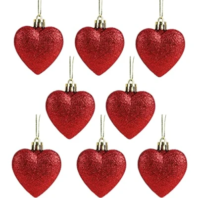 Image de Christmas Concepts® 8 x 60mm (2.4&quot;) Red Glitter en Forme de Coeur d&#039;arbre Noël Babioles