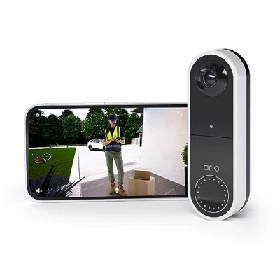 Image de Arlo Essential Sonnette 1 HD, Sonnete de Surveillance WiFi Extérieure Sans Fil, Autonomie 6 mois, Capteur Mouvement, Vision Nocturne, Audio Bidirectionnel, Essai Secure inclus, Blanc