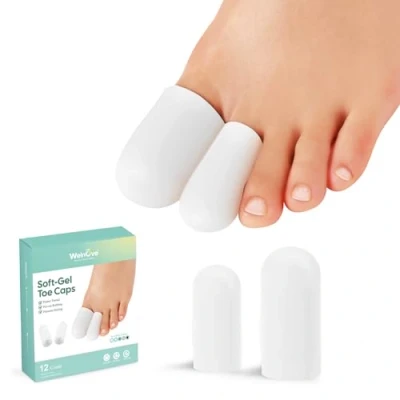 Image de Gel Toe Cap and Protector Silicone Covers Coussinets d&#039;orteil pour soulager la douleur, les ongles manquants ou incarnés, cors, ampoules(4 Large + 8 Medium, White)