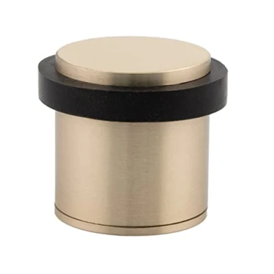 Image de Butée de porte 28 x 30 mm Base filetée Laiton Vis + cheville serrage EVI quincaillerie (Laton Mat Caoutchouc noir)