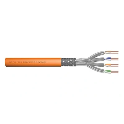 Image de DIGITUS 500 m Cat 7 Câble réseau S FTP (PiMF) Simplex BauPVO Cca LSZH Sans halogène 1200 MHz Cuivre AWG 23/1 Compatible PoE+ LAN de pose Ethernet Orange