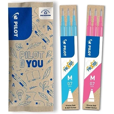 Image de PILOT Lot de 2 étuis 3 recharges FriXion pour stylo effaçable. Compatibles Ball et Clicker Turquoise, Rose Pointe Moyenne