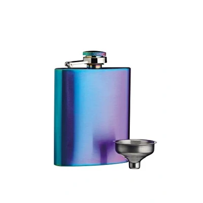 Image de Barcraft Stainless Steel Iridescent Mini Hip Flask With decanting Funnel, Steel, Multi Colour, 2 X 7 9.8cm