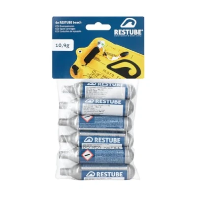 Image de Restube Beach Cartouches de CO2 Rechange pour Bouée Sauvetage Gonflable Lot 6 Capsules à Air Comprimé 10.9g Aide Flottante Natation