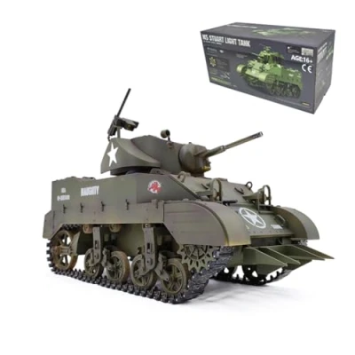 Image de BAUBAUPLAY Char RC, 1:16 2.4G Télécommandé Simulation de M5A1, RC Tank Véhicule Militaire Réservoir avec Lumières et Sons