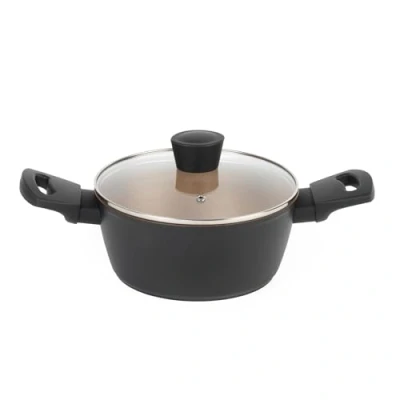 Image de Russell Hobbs RH01670BEU7 Opulence Collection 24 cm Marmite en Aluminium Forgé, avec Couvercle Verre, Revêtement Antiadhésive, Compatible Plaques à Induction et Ustensiles Métalliques, Noir/Or