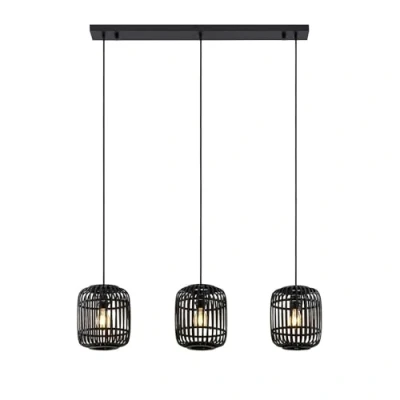 Image de Lindby Suspension Canyana à intensité variable (Traditionnel) en Noir Bois e. a. pour Salon &amp; Salle manger (à 3 lampes, E27), bois, suspension, lampe, plafonnier, plafonnier