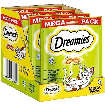Image de Dreamies Snacks Classiques pour Chats au Thon Friandises Chat avec Texture croustillante et Remplissage crème 4 x 180 g