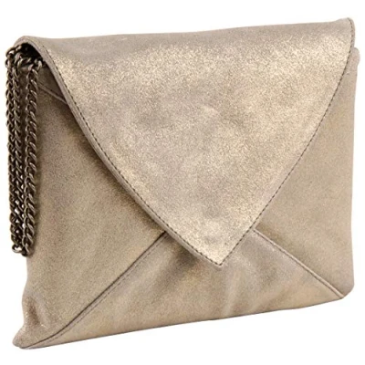 Image de Clairefontaine 400050C Sac à Main Style Enveloppe 20x14cm en Véritable Cuir Daim irisé, Plume Or