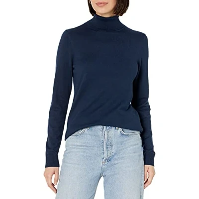 Image de Amazon Essentials Pull Col Roulé À Manches Longues Léger Coupe Classique (Grandes Tailles Disponibles) Femme, Bleu Marine, XL