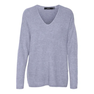 Image de VERO MODA Vmcrewlefile Noos Blouse à col en V Pull Tricot, Cosmic Sky/Détails : mélangé, S Femme