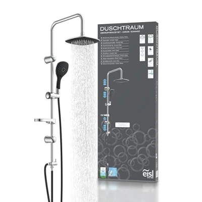 Image de EISL DUSCHTRAUM DXLD60088CS Colonne 200 x mm et douchette, Douche à Effet Pluie avec Support Mural Chromé/Noir