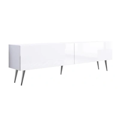Image de 3E 3xE living.com Meuble TV : Deux Portes, étagères, Couleur Blanc Mat/Blanc Brillant, Pieds chromés, D L 170 cm, H 52 P 32 cm