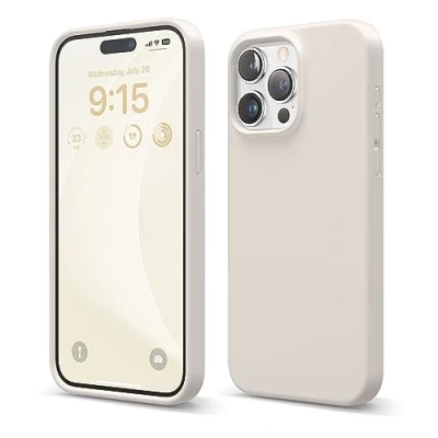 Image de elago Coque Silicone Liquide Compatible avec iPhone 15 Pro Max, Qualité Supérieure, Protection Intégrale [Structure Antichoc 4 Couches], Doublure Microfibre Douce Anti Rayures (Stone)