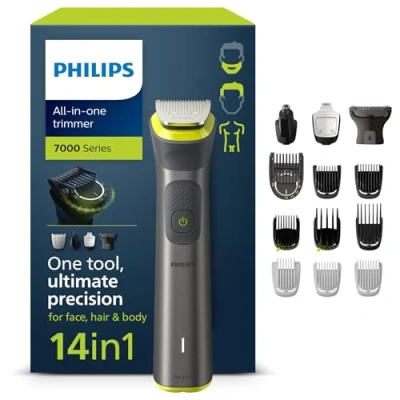 Image de Philips Multigroom Series 7000 Tondeuse tout en un équipée de 14 sabots pour le visage, la tête et corps, 21 hauteurs coupe (de 0,5 à 16 mm) une précision ultime (modèle MG7930/15)