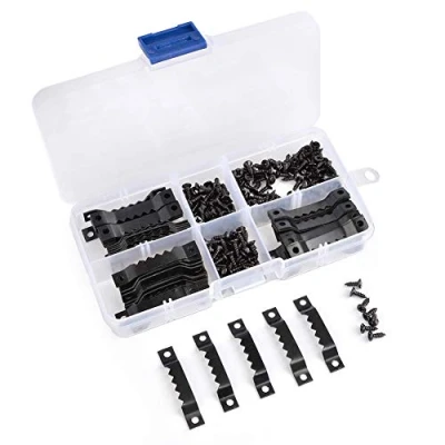 Image de Fixations pour Cadres 300Pcs TIMESETL 100 Crochet Tableau en Dents de Scie et 200 Vis, Fixation Cadre Tableau, Dent Accroche Cintre Noir
