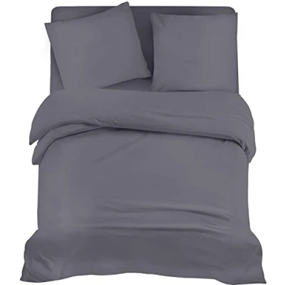 Image de Utopia Bedding Housse de Couette 200x200cm, Drap 140x200cm et Taies d&#039;oreiller 80x80cm Microfibre brossée Polyester Douce (Gris)