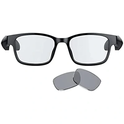 Image de Razer Anzu lunettes à filtre anti lumière bleue ou de soleil audio (Rectangle, Large) (Son faible latence, Conception IPX4 résistante l’eau, Micro intégré et haut parleurs) Noir