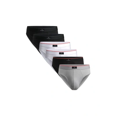 Image de DANISH ENDURANCE Lot de 3 ou 6 Slips en Coton Stretch,Ultra Doux et Confortable, Respirant, pour Homme, Plusieurs Couleurs (2 X Noir, 2 Blanc, 1 Gris, Noir/Ligne Rouge), 3XL