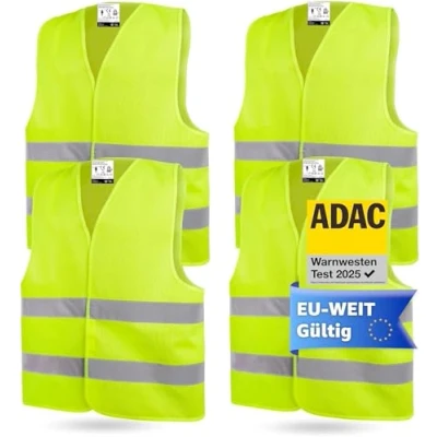 Image de OwnWheel 4X Gilet de sécurité pour Voiture ISO20471 2024 &amp; 2025 : Jaune Fluo réfléchissant Camion d&#039;urgence dépannage