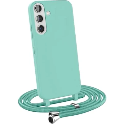 Image de MyGadget Coque Cordon pour Samsung Galaxy S24 Plus Cover Bumper Silicone Mat Uni avec Collier Case Tour de Cou Protection Anti Choc Skin &amp; Lanière Vert Menthe