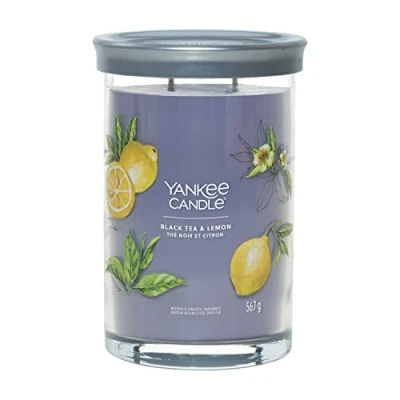 Image de Yankee Candle Signature Grande bougie parfumée Thé noir et citron avec double mèche Mélange de cire soja à combustion longue Cadeau parfait pour femme