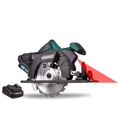 Image de VONROC Scie circulaire sans fil VPower 20V, 2.0Ah jeu complet avec batterie, chargeur rapide, lame de scie, guide parallèle et coffret rangement
