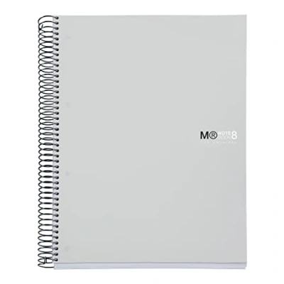 Image de Miquelrius Carnet de notes A4 The Original, 8 bandes couleur, Couverture polypropylène opaque, Format 210 x 297 mm, Perforation 4 trous, 200 feuilles 70 g/m², Grille 5 Couleur Gris