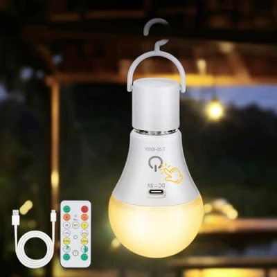 Image de Kimjo Ampoule Rechargeable avec Telecommande sans Electricite 3 Couleur Dimmable USB 7W Fil E27 Tactile sur Batterie Fonction De Timing Secours
