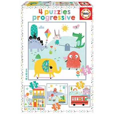 Image de Educa Lemon Ribbon. 4 Puzzles Progressifs (12 16 20 25 pièces). +3 Ans. Ref. 18061
