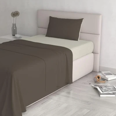 Image de Italian Bed Linen CL NC marrone/panna 1P Natural Color ensemble de draps lit, Marron/Crème, Single, 100 % Coton