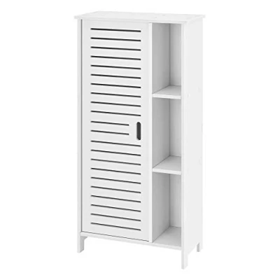 Image de [en.casa] Meuble Colonne pour Salle de Bain Rangement à Porte avec 3 Étagères Compartiments Stockage Fermés Bois Composite 96 x 48 24 cm Blanc