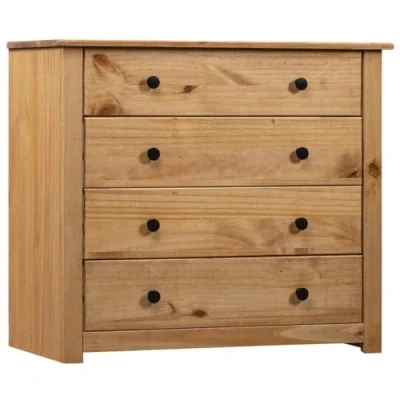 Image de vidaXL Pin Armoire Latérale Buffet Commode Table de Chevet Nuit Rangement avec 4 Tiroirs Chambre à Coucher 80x40x73 cm