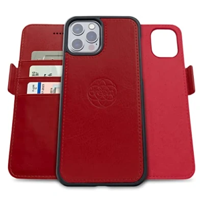 Image de dreem Fibonacci Compatible avec iPhone 13 Pro Max funda cartera / 2 en 1 étui Antichoc et Folio Amovible Cuir végétal, MagSafe, Protection RFID [Rouge]