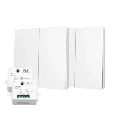 Image de Interrupteur sans fil et pile Auto alimenté Écologique Qualité Pro Va vient RF 2 télécommande double allumage + relais radio encastrable Longue Distance Intérieur Extérieur IP64