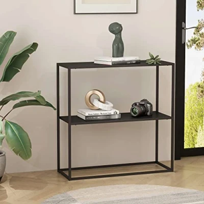 Image de [en.casa] Table Console Style Intemporel Étagère Autoportante Moderne d&#039;Appoint avec 2 Surfaces de Rangement pour Acier 80 x 26 cm Noir Mat