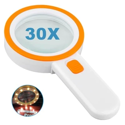 Image de loupe avec 12 lumières LED, double lentille en verre 30x, de lecture éclairée poche pour les personnes âgées, lecture, pièces monnaie, timbres, carte, inspection, dégénérescence